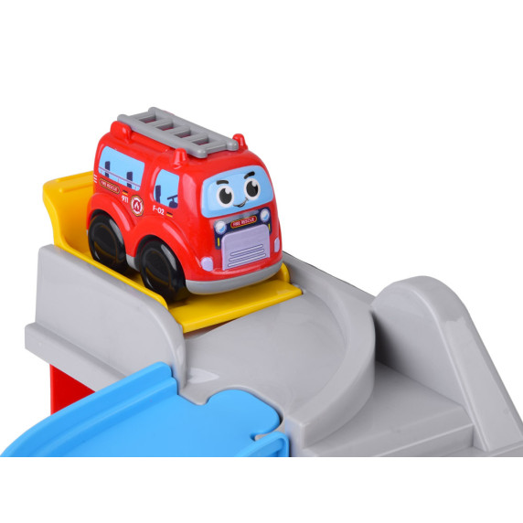 Sada garáže s príjazdovou cestou a hasičským autom BUILDER TRACK FIRE STATION
