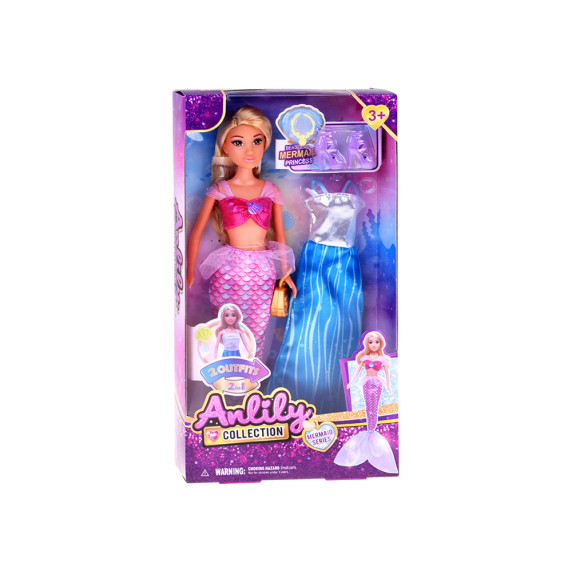 Păpușă Anlily 2 în 1 prințesă și sirenă cu accesorii - MERMAID SERIES