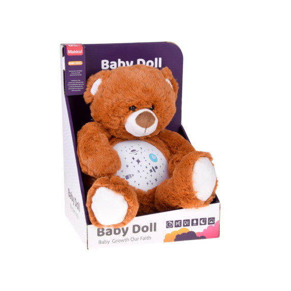 Plyšový hnedý medvedík s hviezdnym projektorom a melódiou BABY DOLL