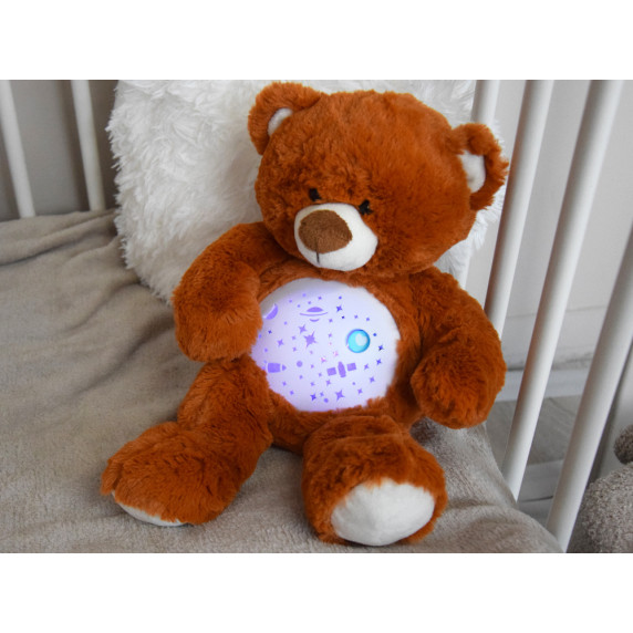 Plyšový hnedý medvedík s hviezdnym projektorom a melódiou BABY DOLL
