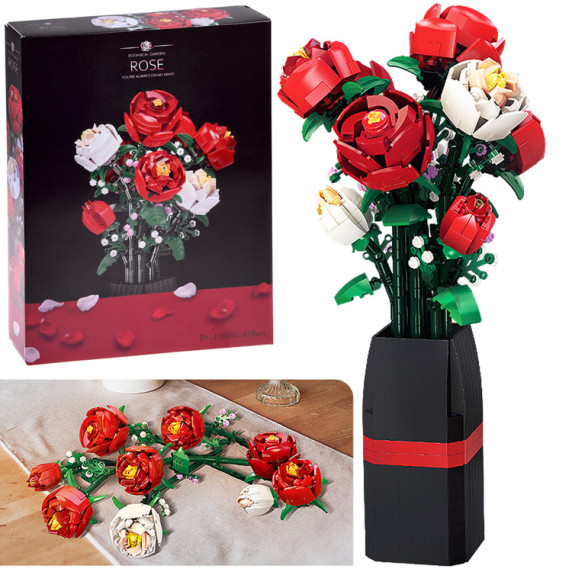 Kreatívna stavebnica kytica ruží vo váze 818 prvkov Inlea4Fun ROSE