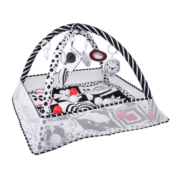 Kontrasztos oktató játszószőnyeg kerítéssel és labdákkal BABY PLAY GYM