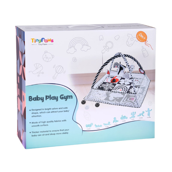 Kontrasztos oktató játszószőnyeg kerítéssel és labdákkal BABY PLAY GYM
