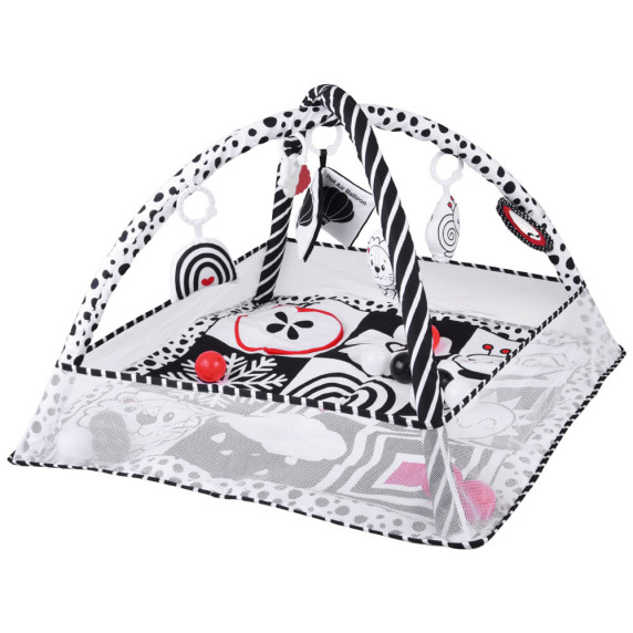 Kontrasztos oktató játszószőnyeg kerítéssel és labdákkal BABY PLAY GYM