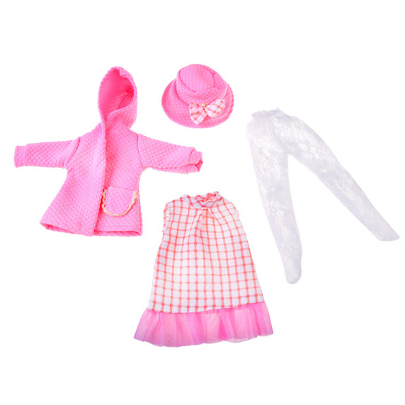 Set de haine roz pentru păpușă de 36–40 cm: Rochie, Haină, Pălărie - MAYMAY BABY