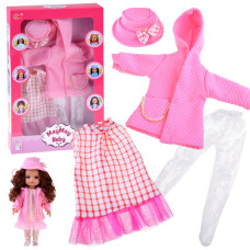 Set de haine roz pentru păpușă de 36–40 cm: Rochie, Haină, Pălărie - MAYMAY BABY - 