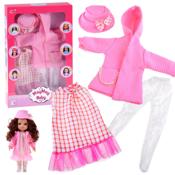 Set de haine roz pentru păpușă de 36–40 cm: Rochie, Haină, Pălărie - MAYMAY BABY