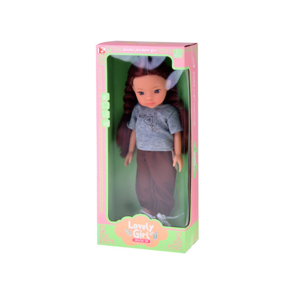 Păpușă cu păr lung și șaten în echipament sport 33 cm LOVELY GIRL