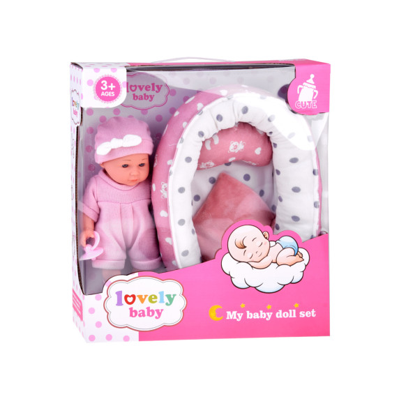 Păpușă bebeluș cu pătuț și accesori - LOVELY BABY