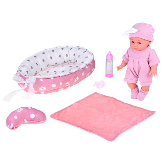 Păpușă bebeluș cu pătuț și accesori - LOVELY BABY