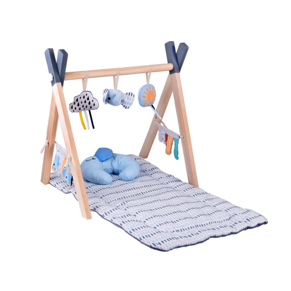 Covoraș interactiv pentru bebeluși cu suport din lemn – WOODLANDS Baby Play Gym