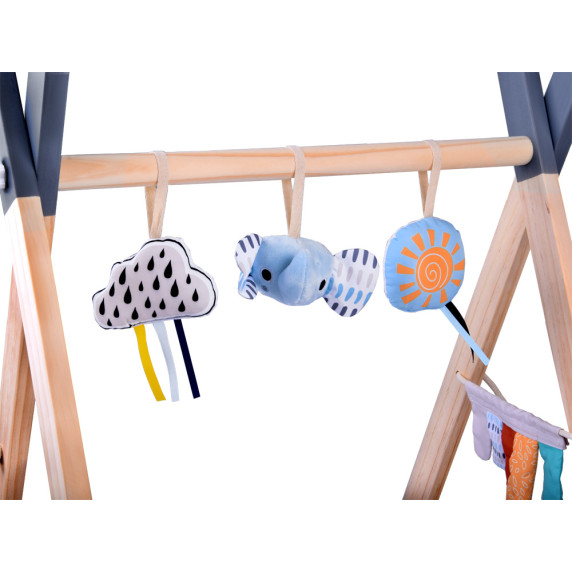 Covoraș interactiv pentru bebeluși cu suport din lemn – WOODLANDS Baby Play Gym