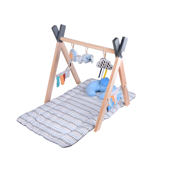 Covoraș interactiv pentru bebeluși cu suport din lemn – WOODLANDS Baby Play Gym