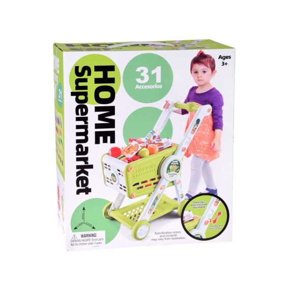 Nákupný vozík s potravinami 31 prvkov HOME SUPERMARKET - zelený