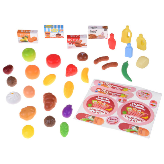 Nákupný vozík s potravinami 31 prvkov HOME SUPERMARKET - ružový