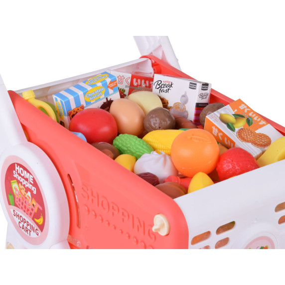 Nákupný vozík s potravinami 31 prvkov HOME SUPERMARKET - ružový