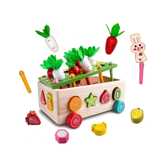 Cărucior din lemn pentru sortare – CARROT HARVEST ORCHARD CAR
