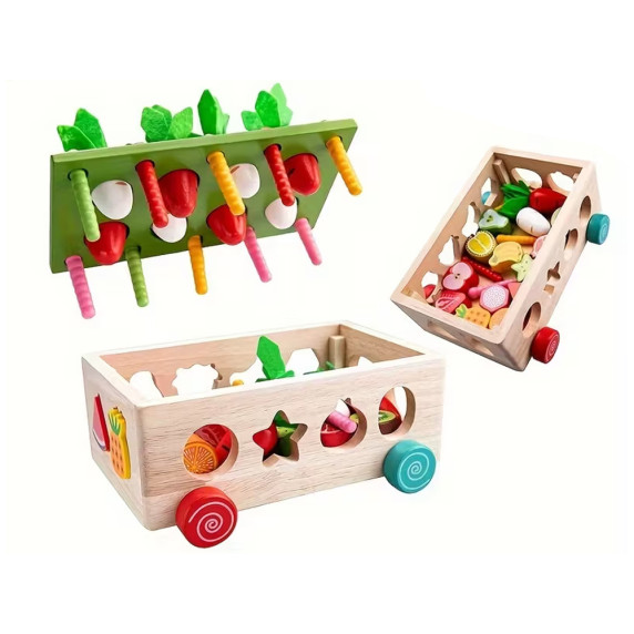Cărucior din lemn pentru sortare – CARROT HARVEST ORCHARD CAR
