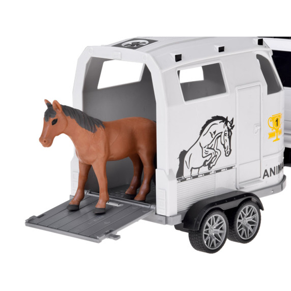 Interaktívne terénne vozidlo s otváracím prívesom na prepravu koní HORSE TRAILER SET