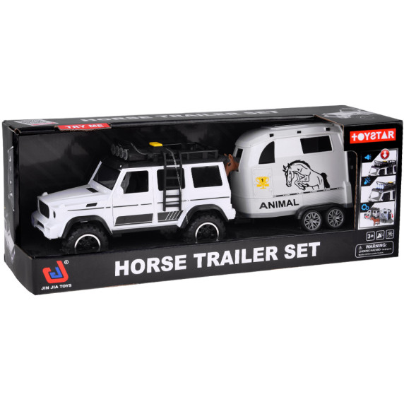 Interaktívne terénne vozidlo s otváracím prívesom na prepravu koní HORSE TRAILER SET