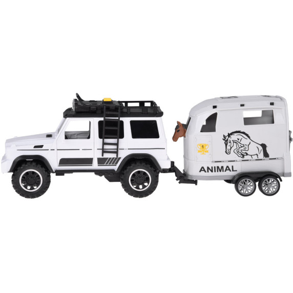 Interaktívne terénne vozidlo s otváracím prívesom na prepravu koní HORSE TRAILER SET