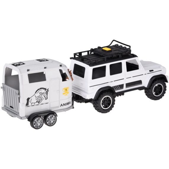 Interaktívne terénne vozidlo s otváracím prívesom na prepravu koní HORSE TRAILER SET