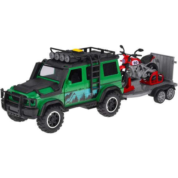 Interaktívne terénne vozidlo s prívesom na prepravu motocykla FOREST RANGER VEHICLE SET