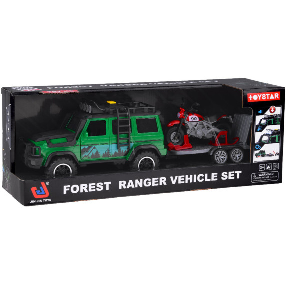 Interaktívne terénne vozidlo s prívesom na prepravu motocykla FOREST RANGER VEHICLE SET