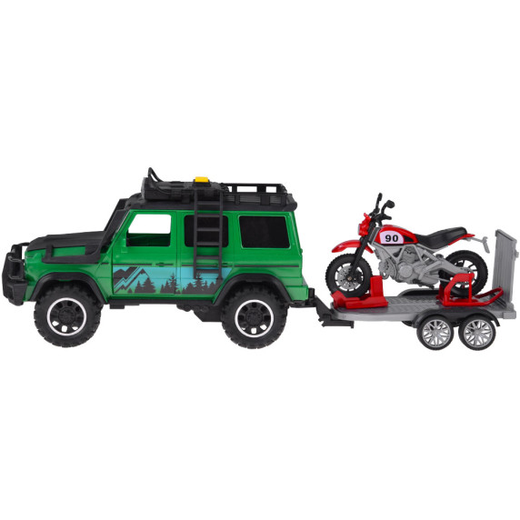 Interaktívne terénne vozidlo s prívesom na prepravu motocykla FOREST RANGER VEHICLE SET