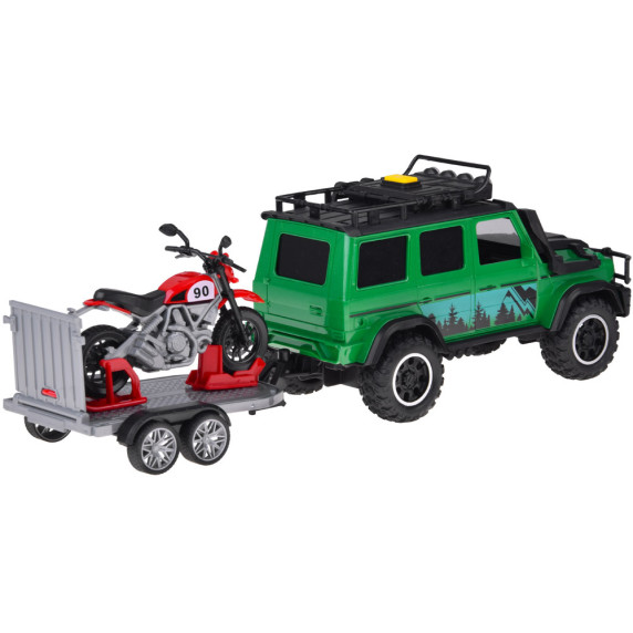 Interaktívne terénne vozidlo s prívesom na prepravu motocykla FOREST RANGER VEHICLE SET