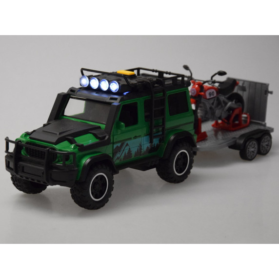 Interaktívne terénne vozidlo s prívesom na prepravu motocykla FOREST RANGER VEHICLE SET