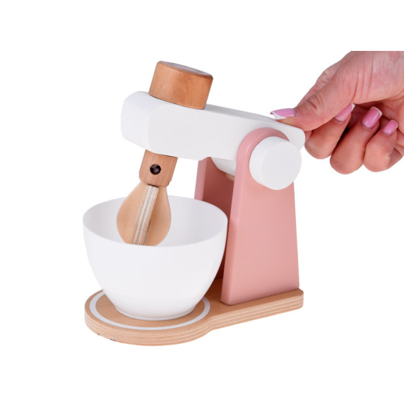 Set electrocasnice din lemn pentru copii: prăjitor de pâine, aparat de cafea, blender - roz