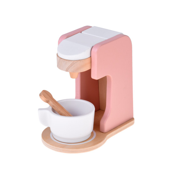 Set electrocasnice din lemn pentru copii: prăjitor de pâine, aparat de cafea, blender - roz