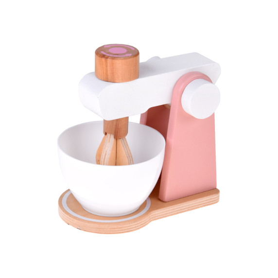 Set electrocasnice din lemn pentru copii: prăjitor de pâine, aparat de cafea, blender - roz