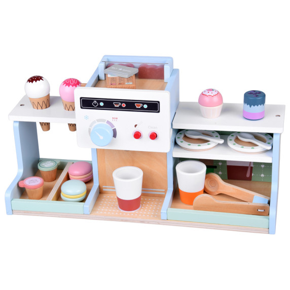 Drevená kaviareň a zmrzlináreň s doplnkami