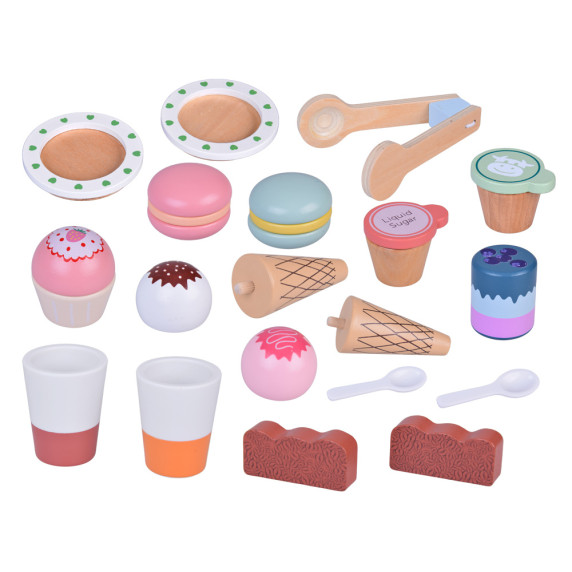 Drevená kaviareň a zmrzlináreň s doplnkami