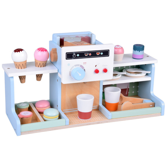 Drevená kaviareň a zmrzlináreň s doplnkami