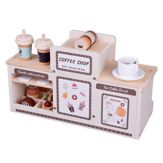Drevená kaviareň a cukráreň s doplnkami
