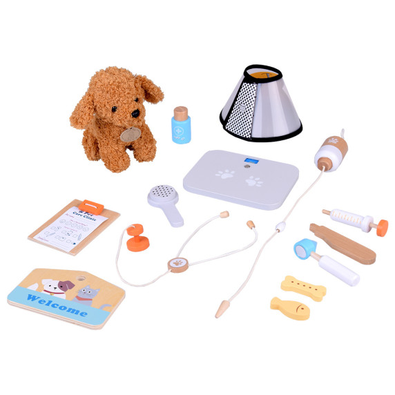 Fa állatorvosi klinika plüsskutyával és kiegészítőkkel Inlea4Fun PET CARE CLINIC