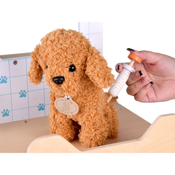 Fa állatorvosi klinika plüsskutyával és kiegészítőkkel Inlea4Fun PET CARE CLINIC