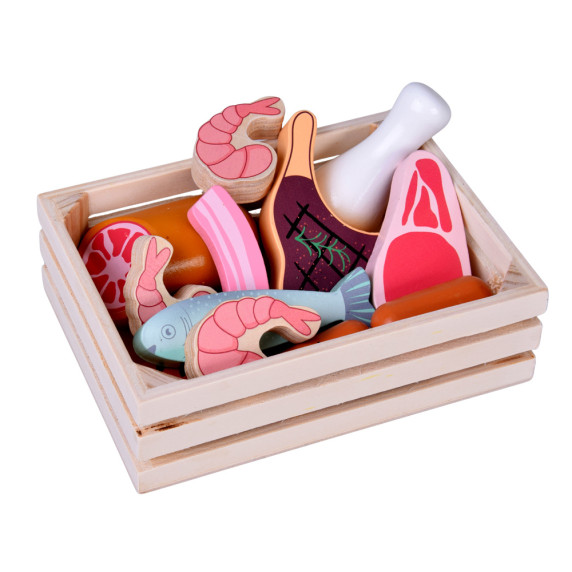 Set de joacă din lemn cu mezeluri și pește, pentru copii – MEAT BOX Set de joacă din lemn cu mezeluri și pește, pentru copii – MEAT BOX