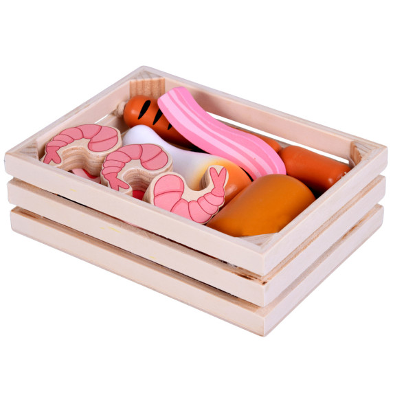 Set de joacă din lemn cu mezeluri și pește, pentru copii – MEAT BOX Set de joacă din lemn cu mezeluri și pește, pentru copii – MEAT BOX