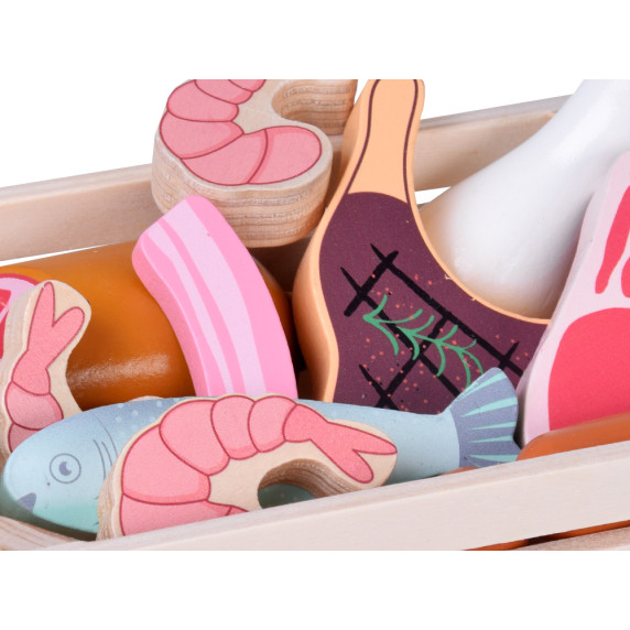 Set de joacă din lemn cu mezeluri și pește, pentru copii – MEAT BOX Set de joacă din lemn cu mezeluri și pește, pentru copii – MEAT BOX