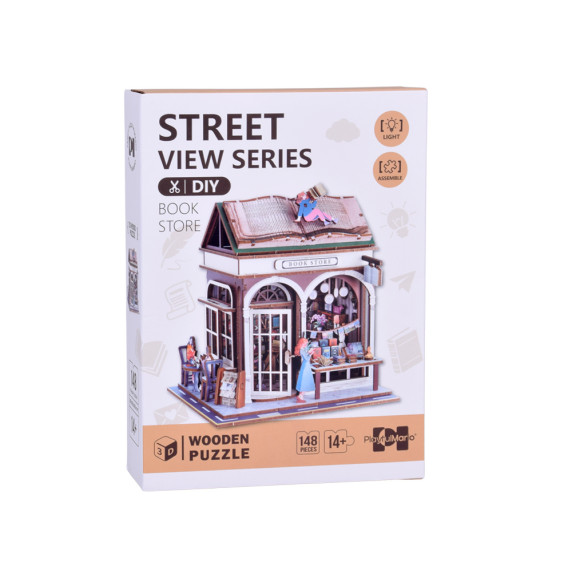 Puzzle 3D din lemn cu iluminare LED, 148 piese BOOK STORE – librărie