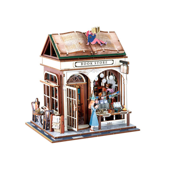 Puzzle 3D din lemn cu iluminare LED, 148 piese BOOK STORE – librărie