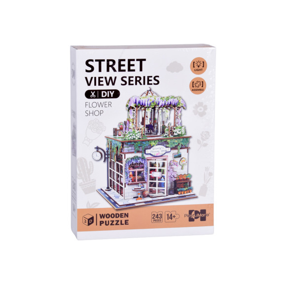 Puzzle 3D din lemn cu iluminare LED, 243 piese FLOWER SHOP – florărie