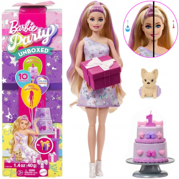 Bábika Barbie Party Unboxed Narodeninová edícia s príslušenstvom MATTEL