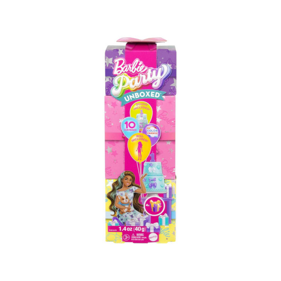 Bábika Barbie Party Unboxed Narodeninová edícia s príslušenstvom MATTEL - modrá
