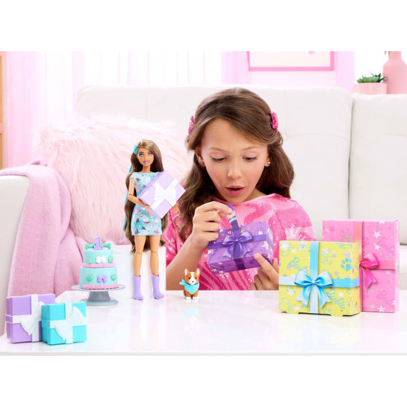 Bábika Barbie Party Unboxed Narodeninová edícia s príslušenstvom MATTEL - modrá