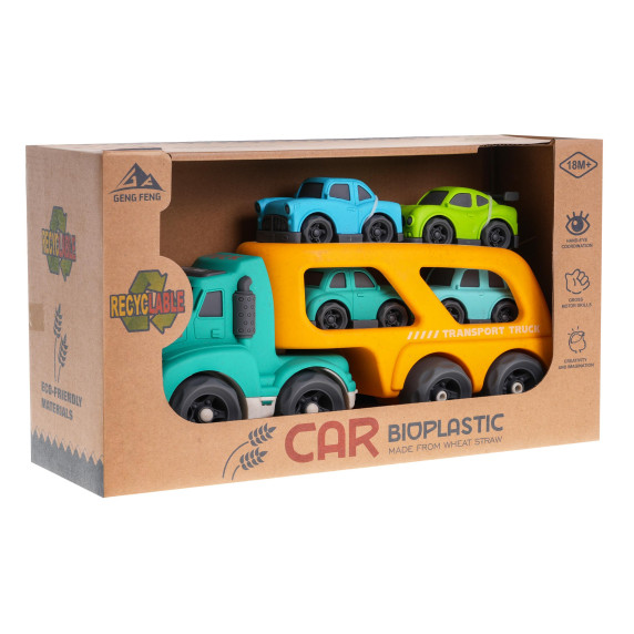 Vontatókocsi hang- és fényeffektusokkal Inlea4Fun CAR BIOPLASTIC - sárga